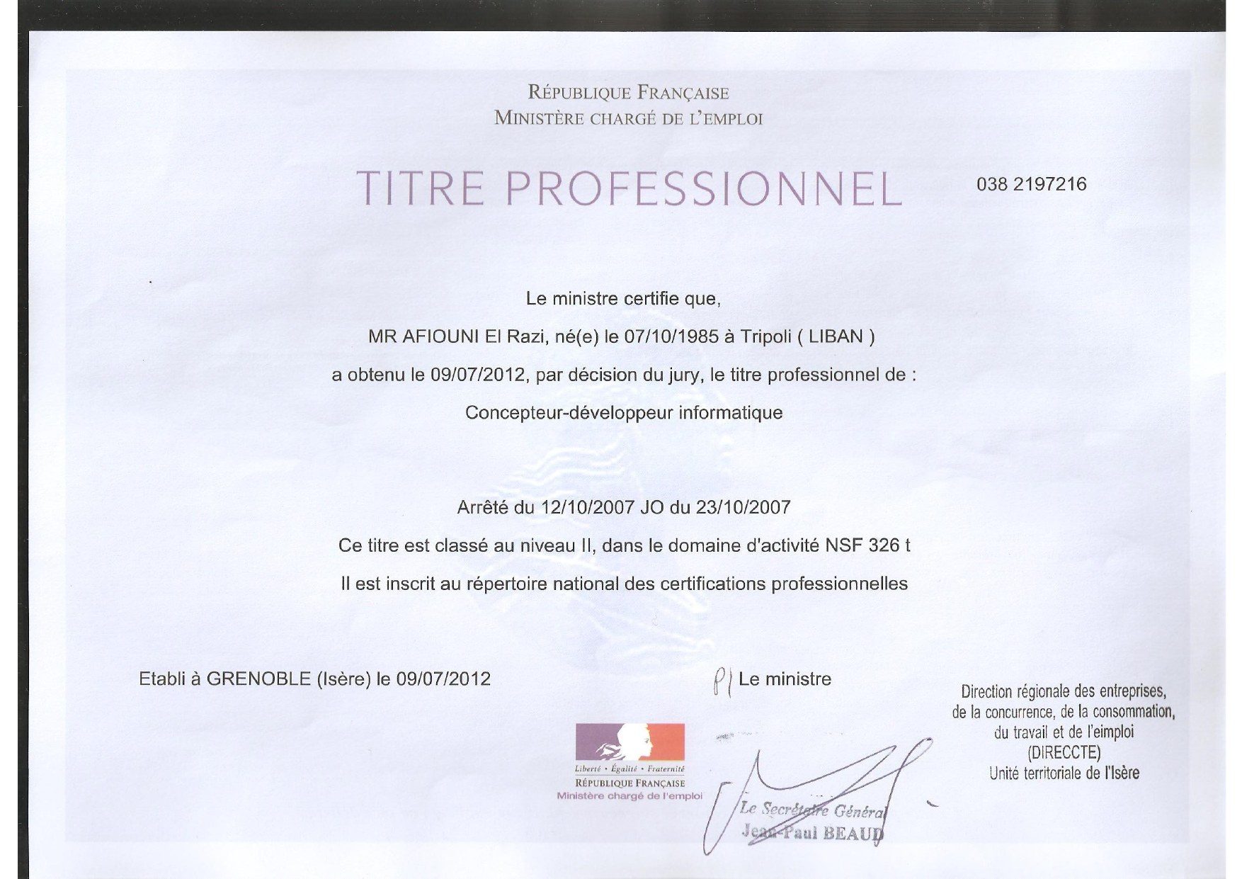 Titre Professionnel CDI